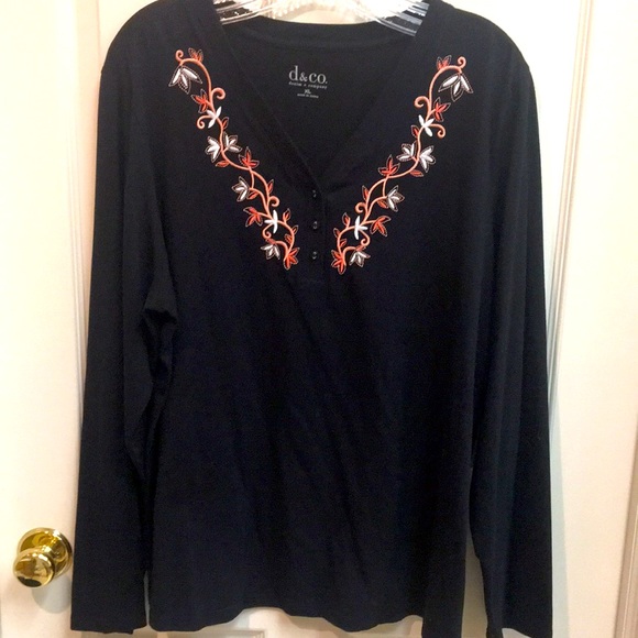 Denim & Co. Tops - Black Embroidered Women's Top